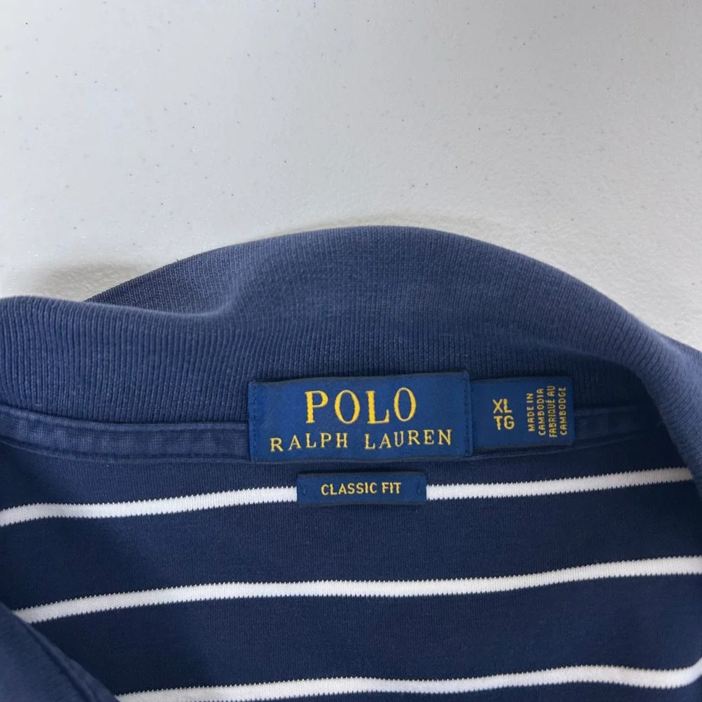 Polo Ralph Lauren Polo Shirt Mens XL Blue Striped Classic Fit Short Sleeve